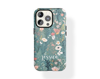 Custom iPhone Case Name 15 14 13 12 11 Pro Max, Personalized Cute Floral, S23 S22 S21 Plus Ultra Case, IP X Case