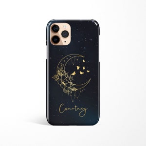 Custom Name Golden Moon iPhone 14 13 12 11 Pro Max Case Celestial, iPhone X XR XS Max, Samsung S20 S21