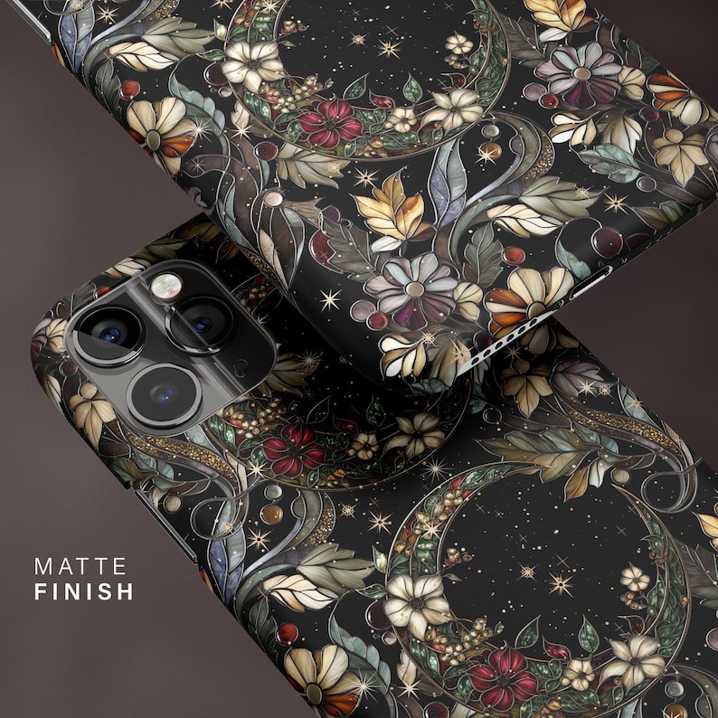 Stained Glass Phone Case, Moon Floral iPhone 16 15 14 13 12 11 Pro Max ...