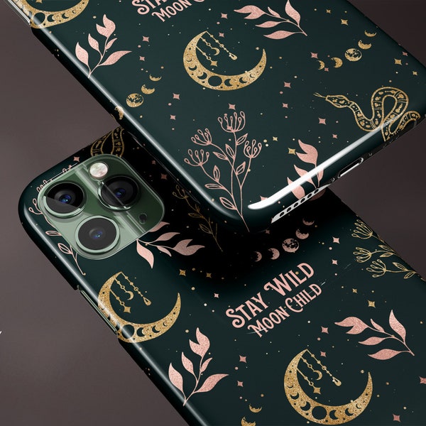 Stay Wild Moon Child Phone Case iPhone 14 13 12 11 Pro Max, Witchy Black S23 S22 S21 Plus Ultra Case, iPhone X XS XR Case