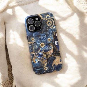 Funda para iPhone 16, 15, 14 Pro Max, S25, S24, S23 Plus Ultra con collage celestial mágico: fases lunares, mapa estelar, constelación, regalo místico