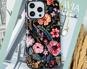 Embroidery Phone Case Floral Wildflower Cottagecore iPhone 17 Pro Max S26 Ultra