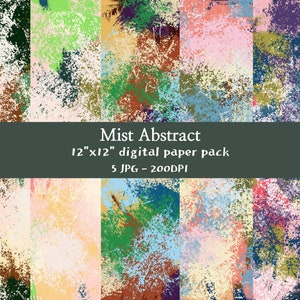 Mist Abstract Art 5 Digital Papers, Colorful Pattern Background, Printable Papers, Scrapbooking Paper Pack, Instant Download