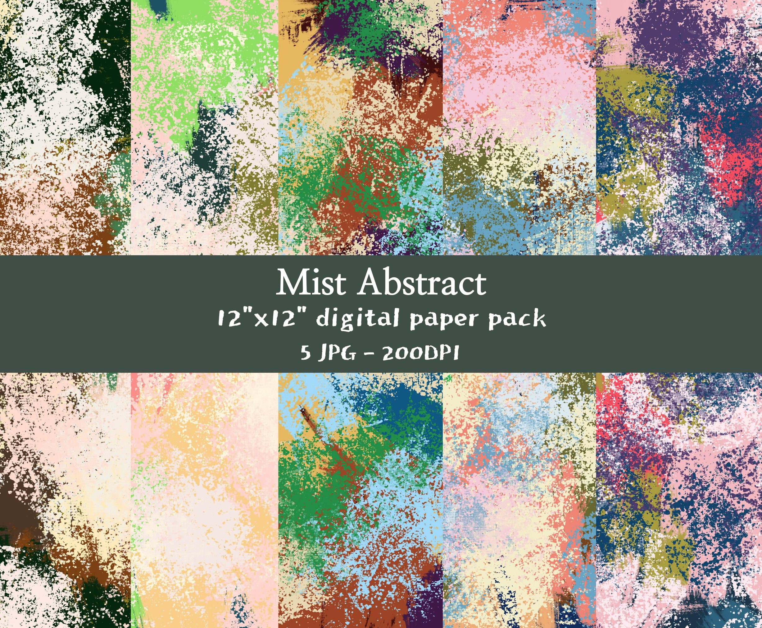 Mist Abstract Art 5 Digital Papers, Colorful Pattern Background ...