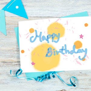 Happy Birthday Card, Cute Card, Lovely Card, Congratulation Card, Digital Watercolor Painting Card Print, Printable Anniversary Card