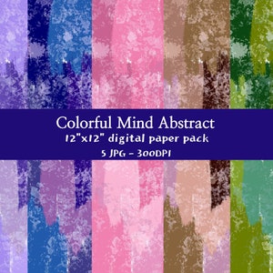 Colorful Mind Abstract 5 Digital Papers, Colorful Pattern Background, Printable Papers, Scrapbooking Paper Pack, Instant Download
