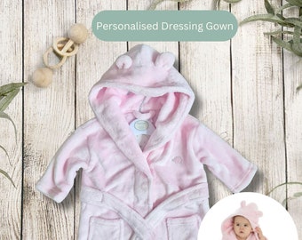 Personalisierter bestickter Baby-Morgenmantel, personalisierter Baby-Namens-Bademantel mit Kapuze, Teddy-Morgenmantel, Geschenk zur Geburt eines neuen Babys, Geschenk zur Babyparty für neue Mama