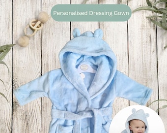 Personalised Embroidered Baby Dressing Gown, Custom Baby Name Hooded Bathrobe, Teddy Dressing Gown, New Baby Gift, New Mum Baby Shower Gift