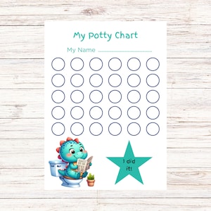 Tableau de récompenses dinosaure petit pot pour garçons, téléchargement immédiat PDF tableau d'autocollants pour apprentissage de la propreté des tout-petits