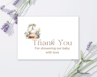 Elegant Baby Shower Thank You Card: Gender Neutral Nursery Theme Canva Template B1