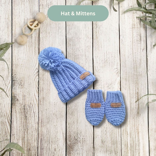 Ensemble double bonnet et mitaines au crochet pour bébé - Confortable et élégant - Premiers accessoires d'hiver - Matériaux durables et respectueux de l'environnement