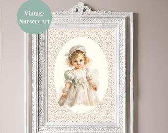 Floral Vintage Girl Wall Art, Digital Download Nursery Decor, Retro Baby Room Poster E2