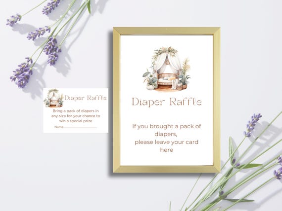 Elegant Baby Shower Diaper Raffle Sign & Cards Digital Download B1