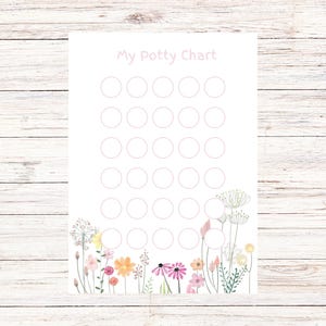 Tableau floral de récompenses pour la propreté pour les filles, tableau d'autocollants PDF à téléchargement immédiat pour les tout-petits apprenant la propreté