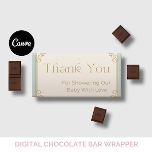 Fairy Tale Chocolate Bar Wrappers for Baby Shower Favours, Soft Green and Gold Baby Shower, Canva Digital Candy Wrapper Template A1