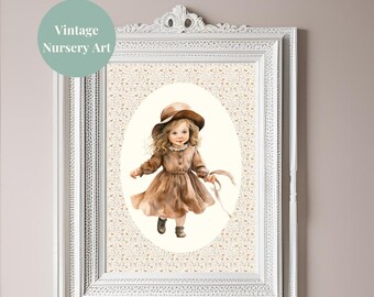 Vintage Girl Nursery Print: Retro Floral Watercolour Art Digital Download E2
