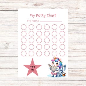 Tableau de récompenses de pot licorne pour filles, tableau d'autocollants PDF à téléchargement immédiat pour les tout-petits apprenant la propreté