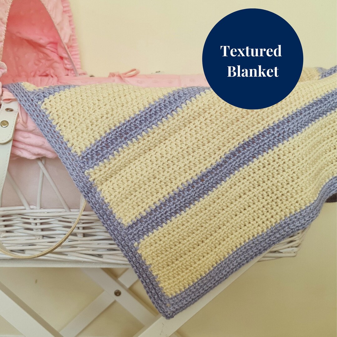 Cream and Blue Striped Hand Knitted Baby Blanket Luxury Wool Etsy