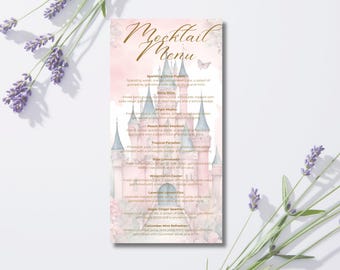 Fairytale Castle Baby Shower Mocktail Menu: Pink Princess Theme Digital Download C1