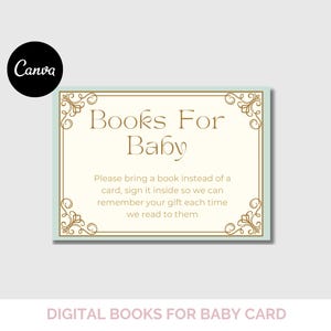 Verzoekkaart sprookjesboeken voor baby, zachtgroene en gouden insteekkaart babyshower, digitale canvassjabloon, Once Upon A Time-thema A1