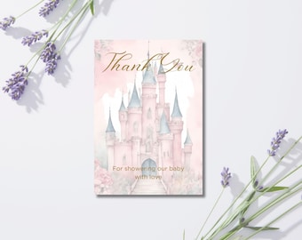Fairytale Castle Baby Shower Thank You Card: Pink Princess Theme Digital Download C1