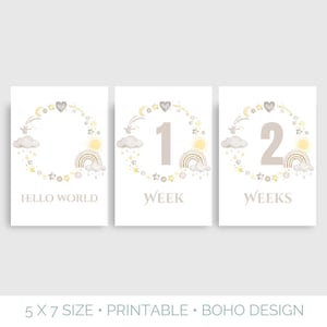 Tarjetas imprimibles de hitos del bebé con un cielo caprichoso unisex, juego de 16 tarjetas con descarga digital, accesorios fotográficos mensuales para bebés, tarjetas fotográficas para recién nacidos en la UCIN