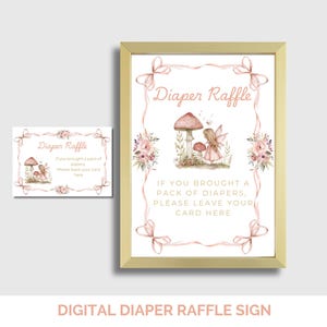Fairy Diaper Raffle Sign & Cards: Pink Toadstool Baby Shower Digital Download D1
