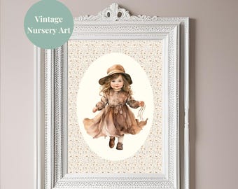 Vintage Girl Nursery Print: Whimsical Floral Decor Digital Download E2