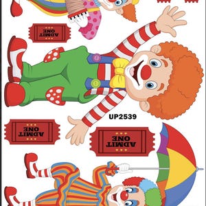 UP2539qs3 circus clowns 47&quot;h  and tickets 10&quot;  party props set, stands not included, scored for shipping purposes