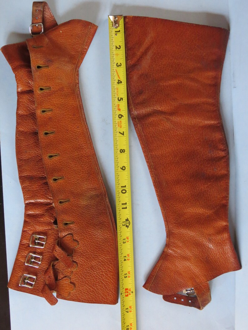 Vintage Button Up Leather Gaiters Victorian Edwardian Child Size Museum Quality Antique