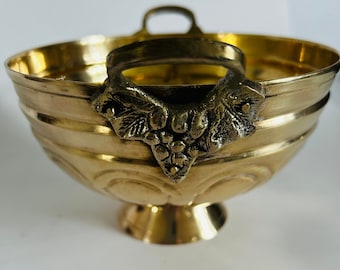 Vintage Brass Pedestal Bowl with Grape Handles