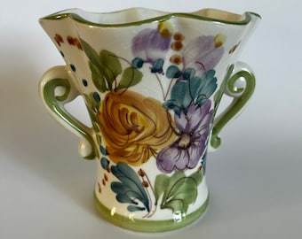 Vintage Hand Painted Floral Vase Made in Portugal