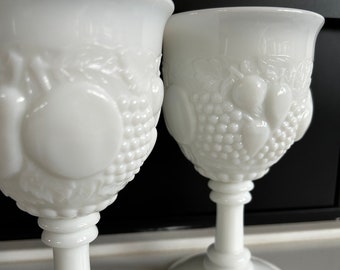 Set of 2 Vintage Westmoreland Della Robbia Milk Glass Goblets
