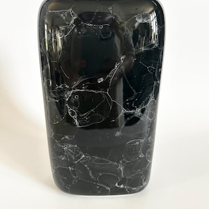 Vintage 1980s Black Ceramic Vase Faux Marble Modernist