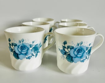 Set of 6 Vintage 1970's Corning Blue Velvet Coffee Mugs
