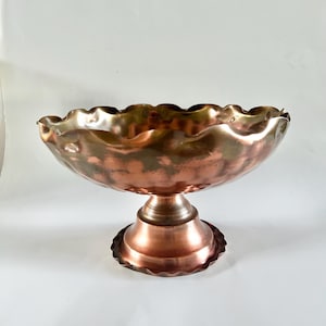 Vintage Copper Pedestal Bowl: Gregorian Style Mid-Century Centerpiece