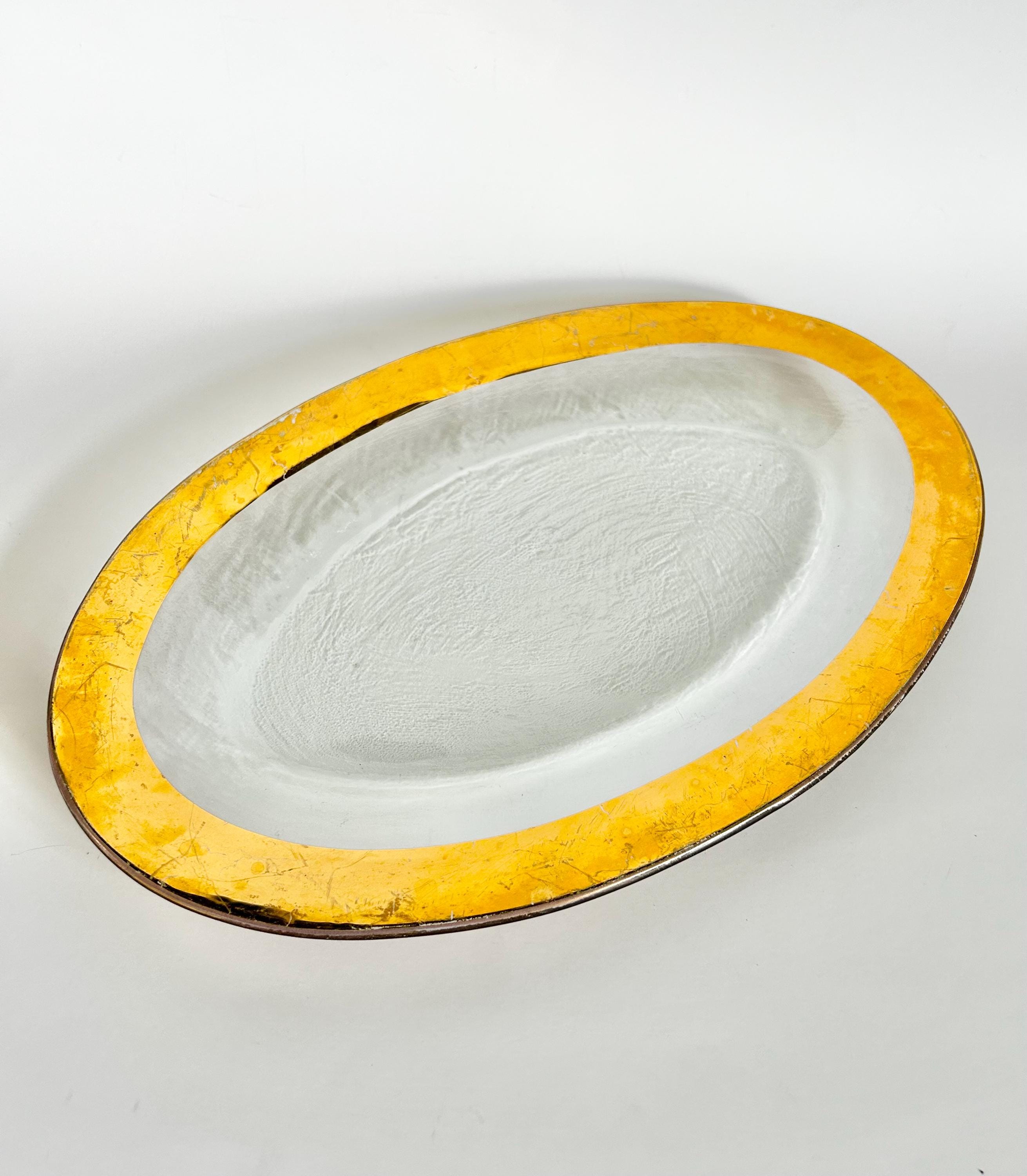 Vintage Annieglass Gold-rimmed Oval Glass Platter – Signed 1997 - Etsy