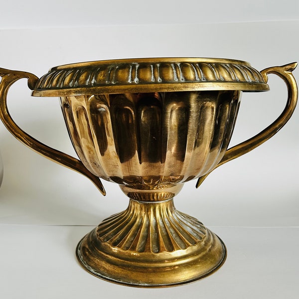 Large Vintage Solid Brass Urn Planter - Trophy Style