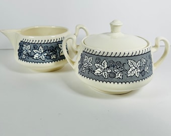 Vintage Homer Laughlin Shakespeare Country Blue Sugar and Creamer Set
