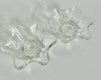 Set of 2 Star Shaped Glass Candle Holders Candlestick Holders