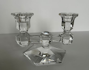 Vintage Val Saint Lambert Crystal Double Candle Holder