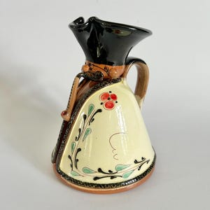 Vintage Hungarian Figural Pitcher - Man with Pipe Ceramic Jug - Hand Painted Folk Art Pottery
