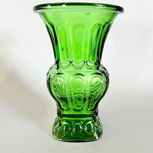 Vintage Mid Century Molded Scroll Pattern Green Glass Vase