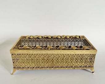 Vintage Mid Century Hollywood Regency Tissue Holder – Ornate Gold Filigree