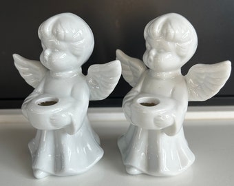 Set of 2 Vintage Ceramic Angel Candle Holders