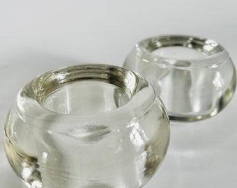 Set of 2 Vingtage Heavy Smooth Glass Votive Holders