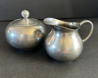 Vintage Pewter Creamer and Sugar Set