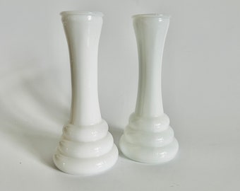 Set of 2 Vintage Randall Art Deco Milk Glass Vases