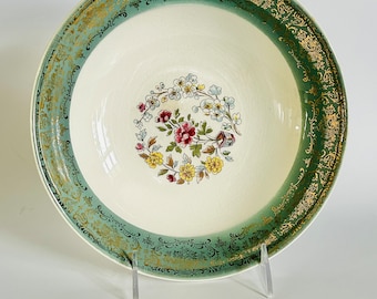 Vintage Gold Trimmed Serving Bowl with Floral Center