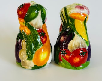Vintage Hand Painted Vegetable Large Salt and Pepper Shaker Set